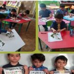 دانش‌آموزان در حال انجام یک پروژه مطالعه‌ای علمی با بررسی، رسم و مستند‌سازی گیاهان و برگ‌های مختلف؛ نتایج پروژه در تصویر پایین‌تر نشان داده شده است