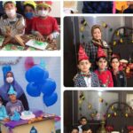 کلاژی از رویدادهای مدرسه‌ای شامل دانش‌آموزان در حال فعالیت‌های ساختمانی STEM، جشن‌های فصلی با تزیین‌های رنگارنگ، بادکنک‌های آبی، و پوشش‌های جشنی.