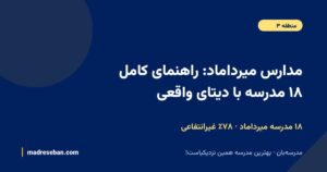 مدارس میرداماد: راهنمای کامل ۱۸ مدرسه با دیتای واقعی — ۱۸ مدرسه میرداماد · ۷۸٪ غیرانتفاعی