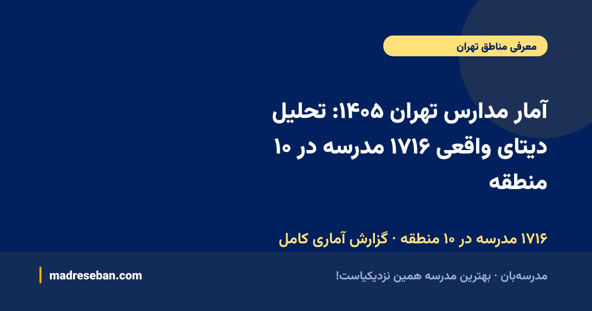 آمار مدارس تهران ۱۴۰۵؛ تحلیل ۱۷۰۷ مدرسه در ۱۰ منطقه با دیتای واقعی مدرسه‌بان