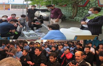 تصویر کولاژی از فعالیت‌های مختلف مدرسه شامل جلسه کلاسی و یک مراسم با حضور دسته‌جمعی از دانش‌آموزان و افراد