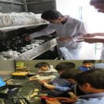 دانش‌آموزان در حال انجام پروژه علمی کاشت و پرورش گیاهان در محیط آزمایشگاه مدرسه