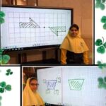 دانش‌آموزان در کلاس درس حین انجام فعالیت‌های هندسی روی تخته سفید با شبکه‌ی مختصات