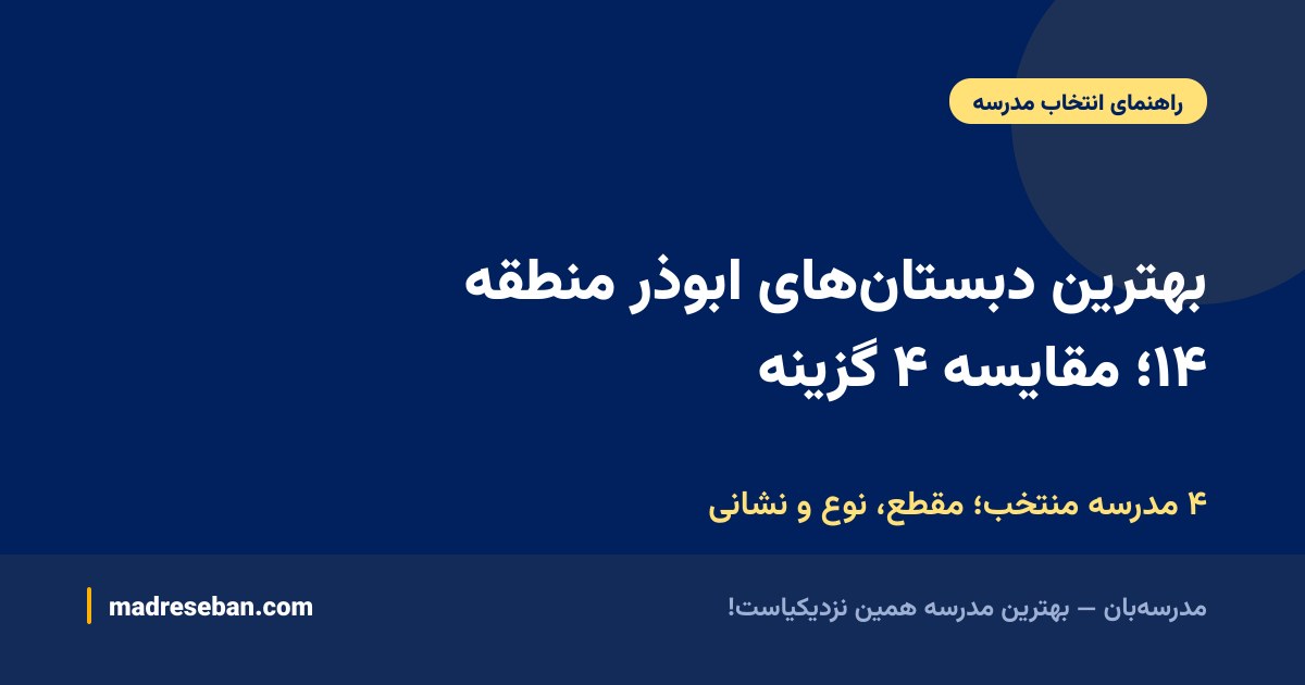 بهترین دبستان‌های ابوذر منطقه ۱۴؛ مقایسه ۴ گزینه — ۴ مدرسه منتخب؛ مقطع، نوع و نشانی