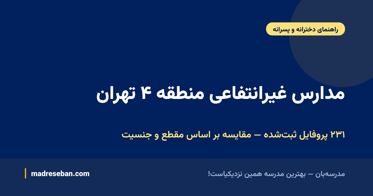 مدارس غیرانتفاعی منطقه ۴ تهران — ۲۳۱ پروفایل ثبت‌شده — مقایسه بر اساس مقطع و جنسیت