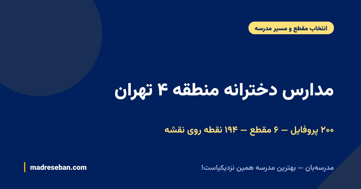 مدارس دخترانه منطقه ۴ تهران — ۲۰۰ پروفایل — ۶ مقطع — ۱۹۴ نقطه روی نقشه